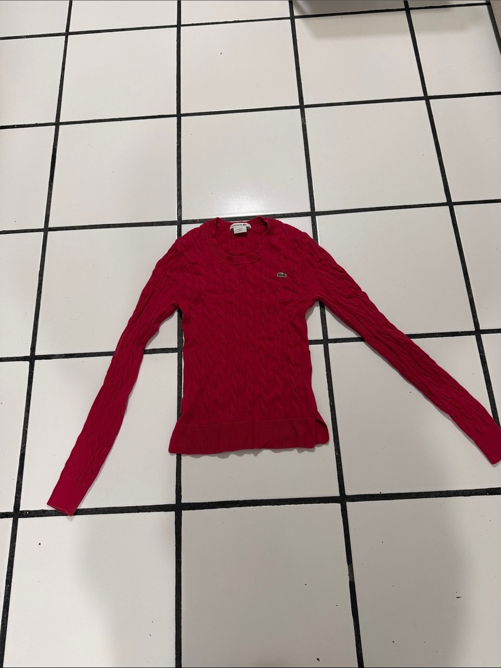 Lacoste Bright Red Cable-Knit Crewneck Sweater